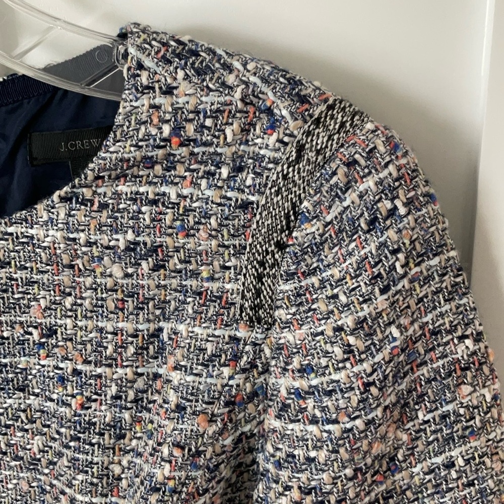 J. Crew 3/4 Sleeve Tweed Dress - Blue and White - Picture 5 of 14